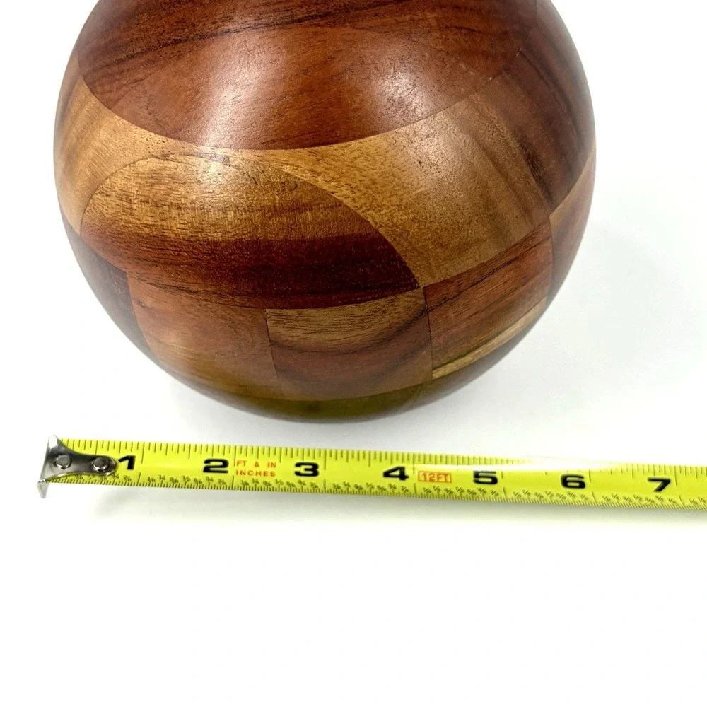 Vintage Segmented Wood Sphere Decorative Orb 6 Inch MCM Geometric Wooden Ball